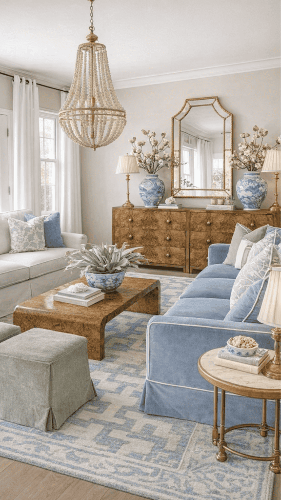  Blue and Wood Living Room