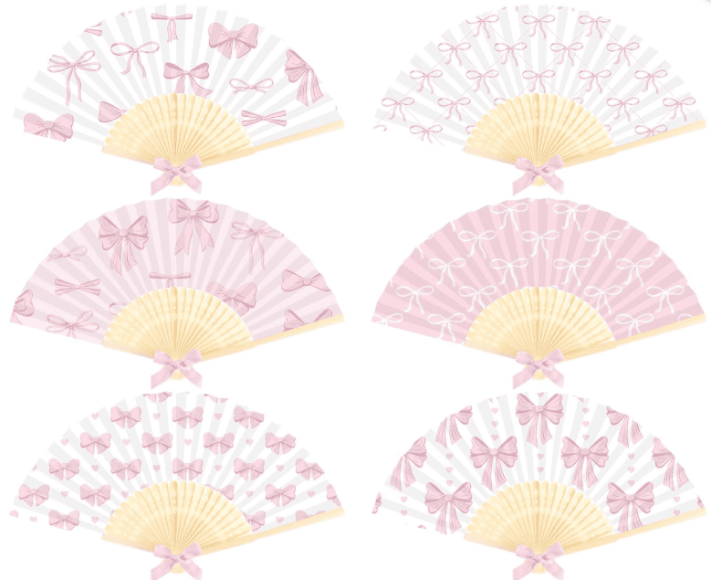  Pink Bow Paper Fans