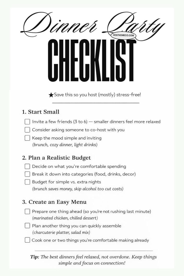 Printable dinner party checklist for stress-free hosting and planning.