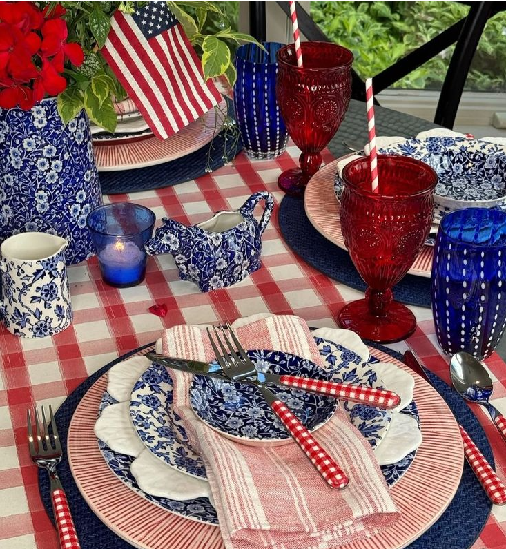 Vintage Inspired Red and Blue Table Setting